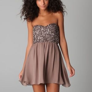 Beautiful Beaded Parker Mauve Strapless Dress
